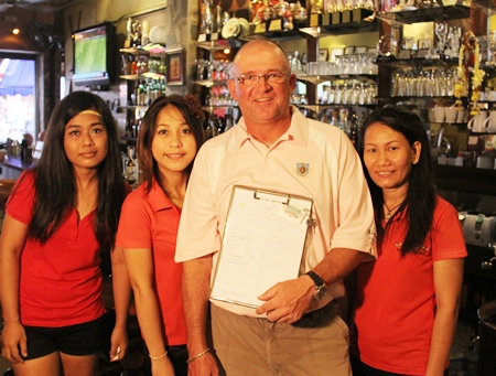 Brad Sproxton (2nd right) celebrates his win at Bangpra on Wednesday with the staff at The Golf Club.